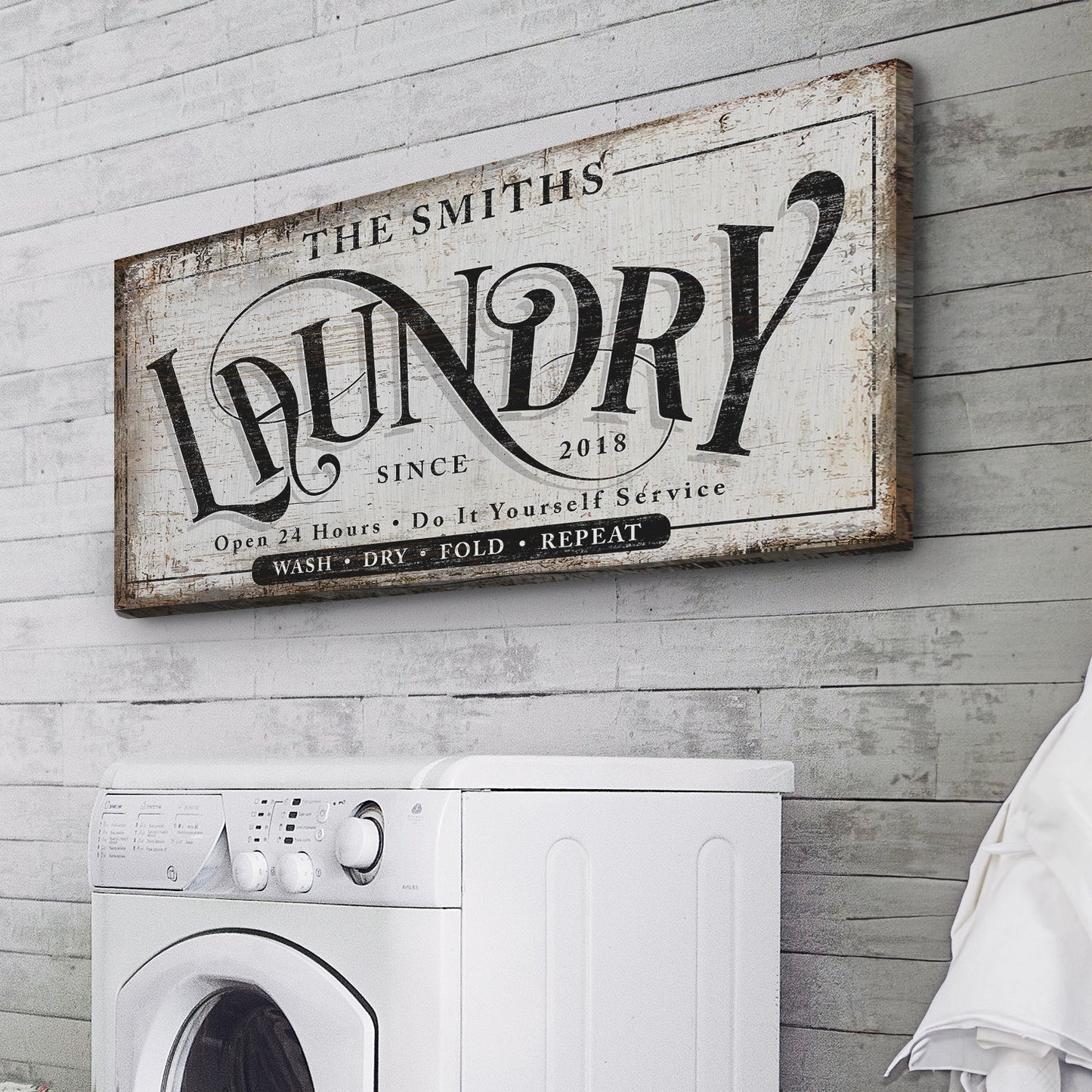 Laundry room canvas art sign with playful messaging for laundry room and mudroom decor