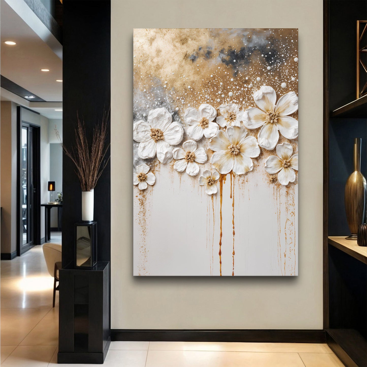 Gold Floral Canvas Wall Art - Elegant Botanical Print
