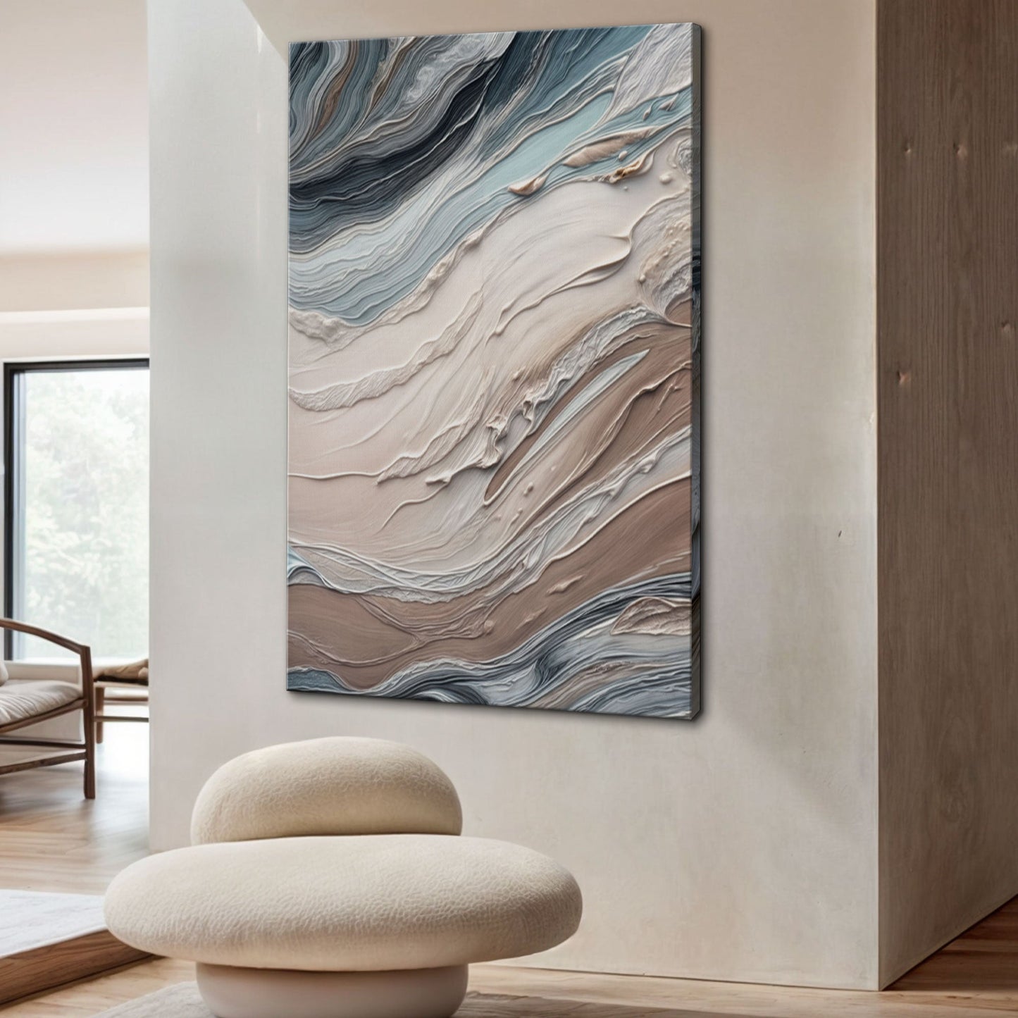 Earth tone swirls abstract canvas wall art in fluid warm earthy palette