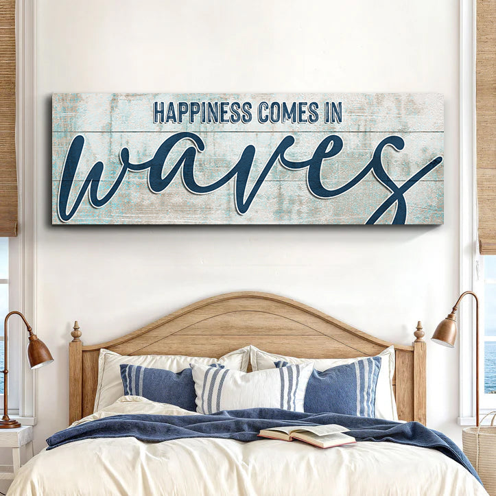 Happiness Comes In Waves Beach Canvas Wall Art