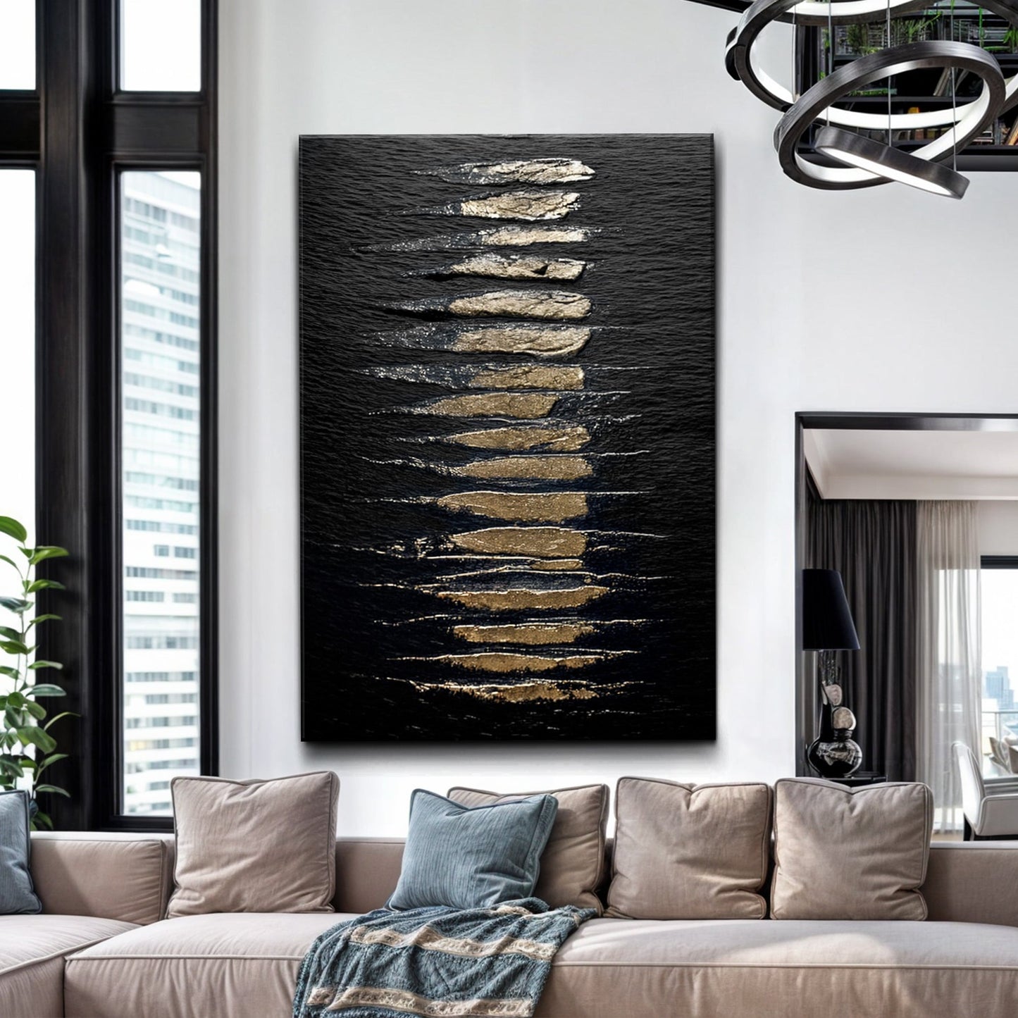 Black and Gold Abstract Minimalist Canvas Wall Art