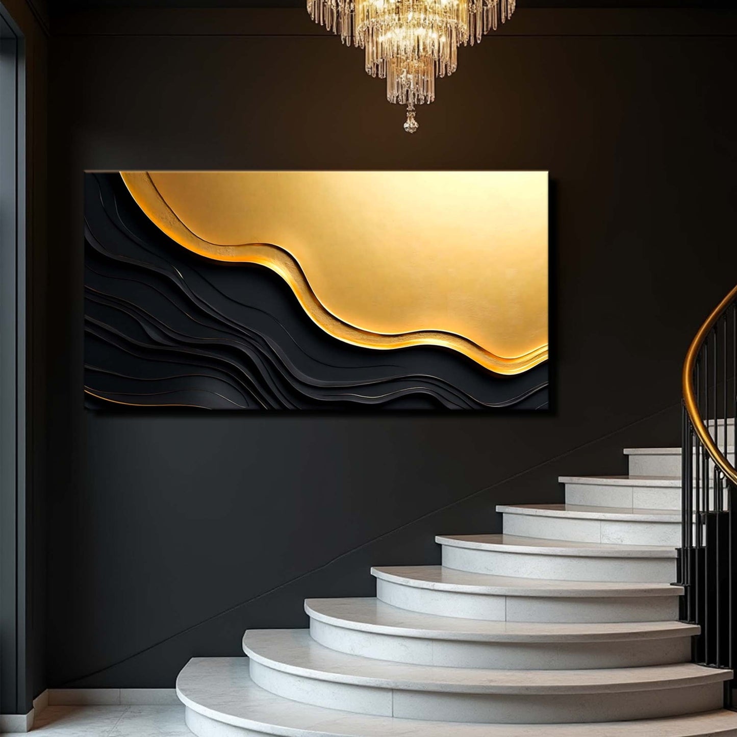Black and Gold Minimalist Abstract Canvas Wall Art