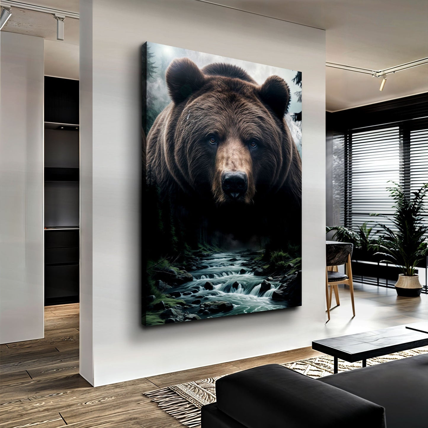 Grizzly Bear Double Exposure Canvas Wall Art
