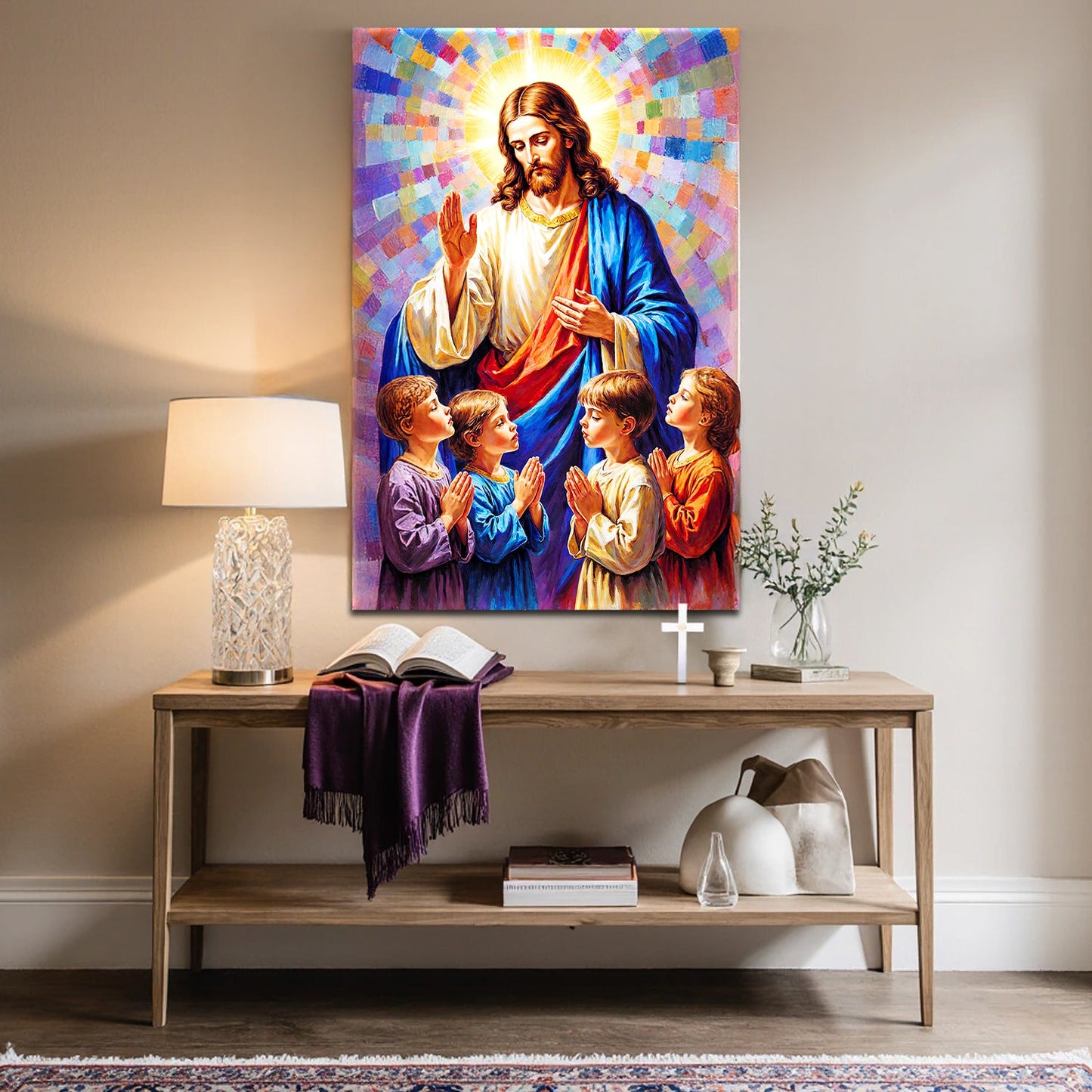 Jesus Praying With Kids Faith Canvas Wall Art