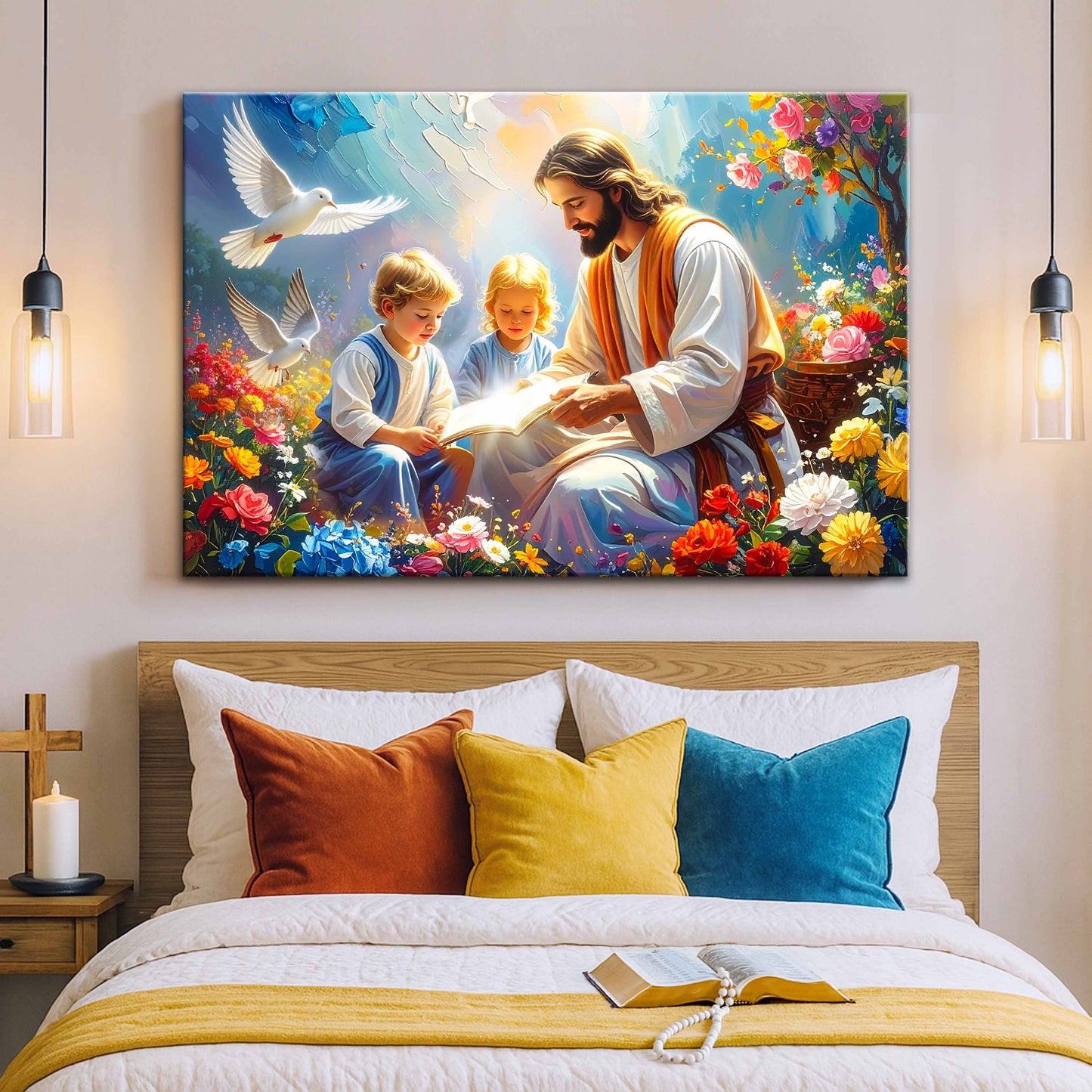 Jesus and Children Religious Canvas Wall Art
