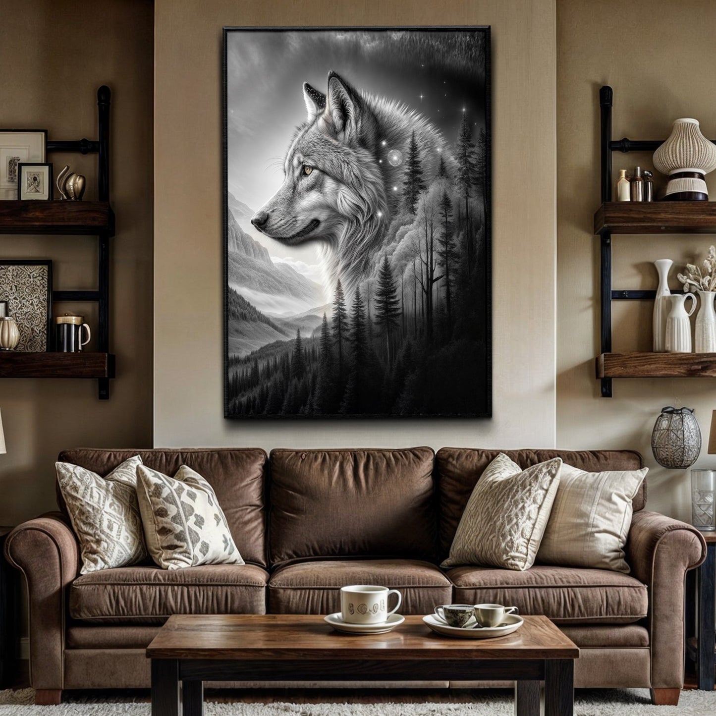 Wolf Double Exposure Canvas Wall Art II