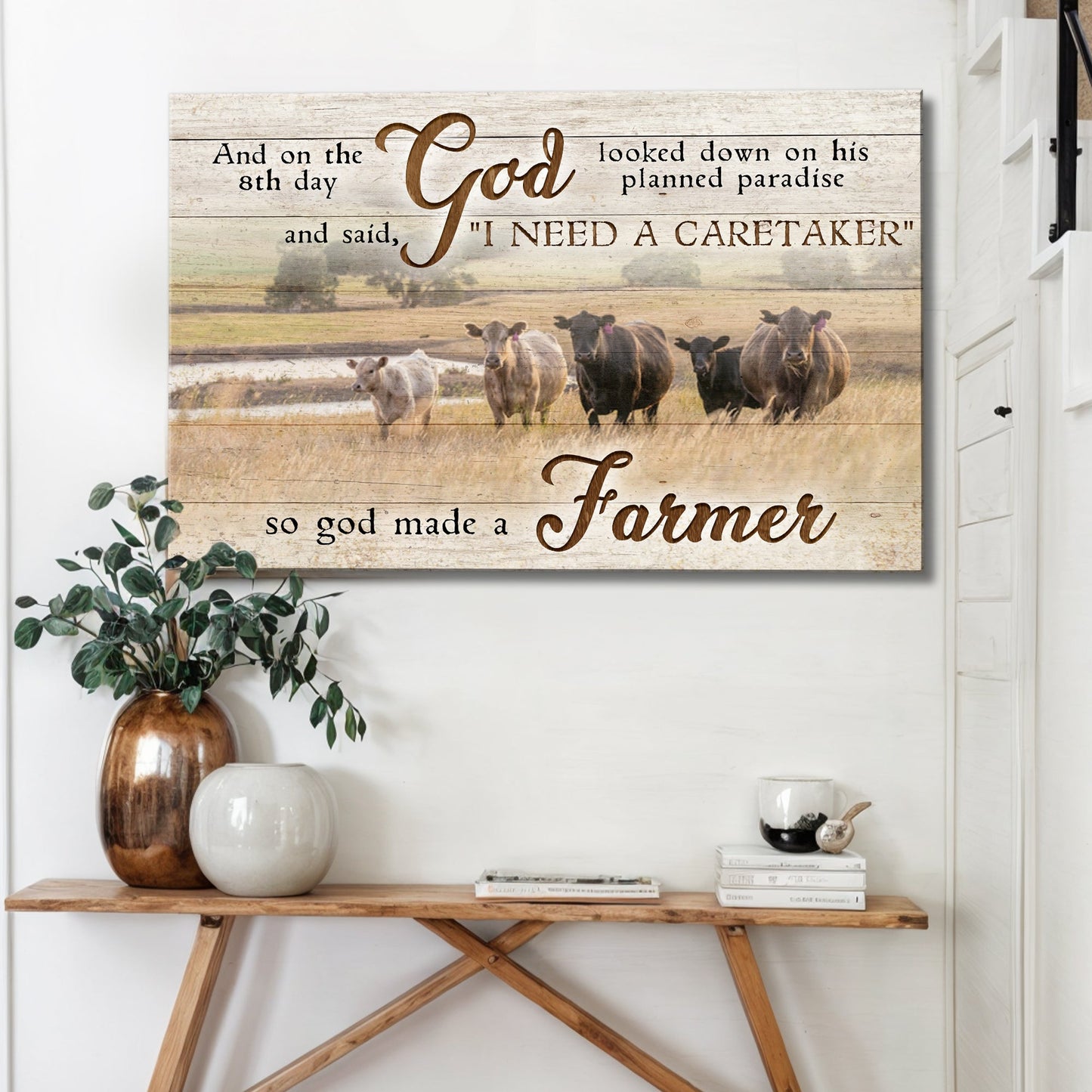 God Made a Farmer faith canvas sign for farmhouse and country decor