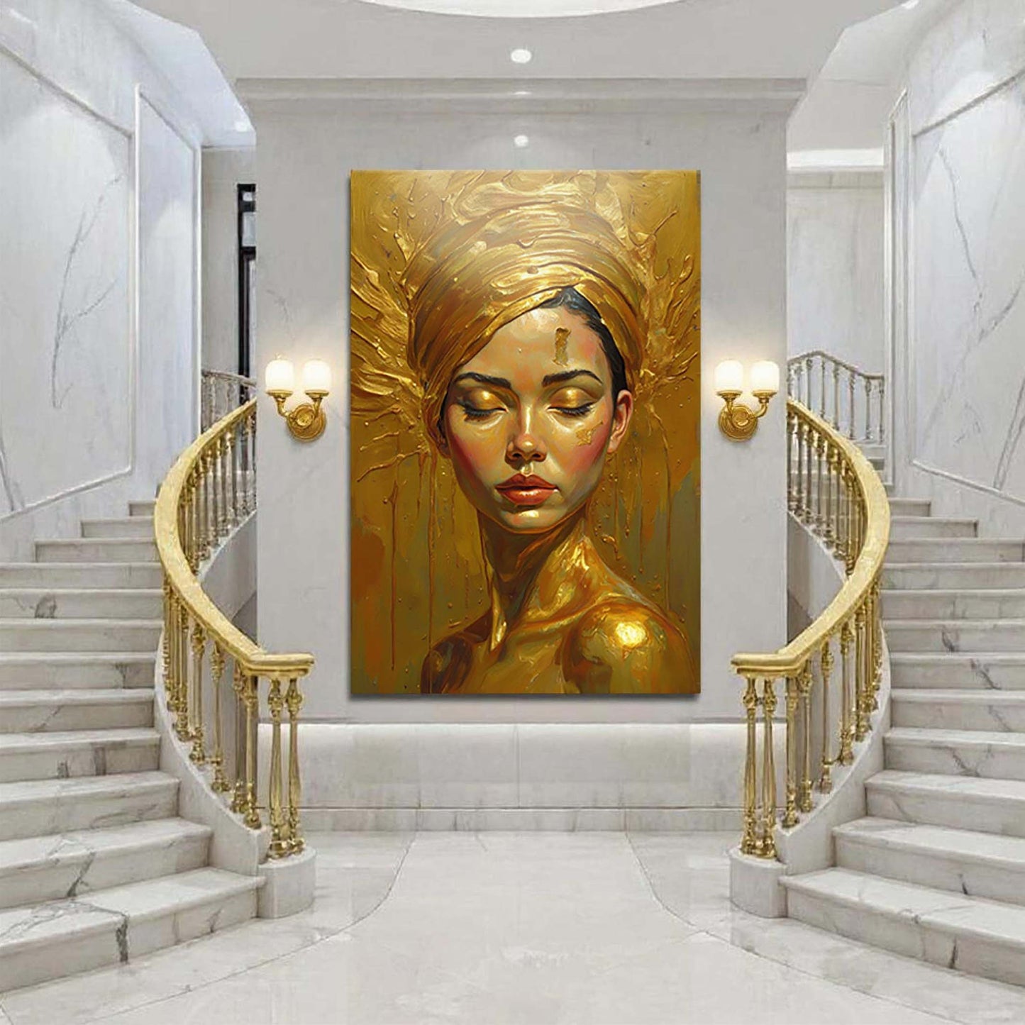 Woman's Golden Serenity Canvas Wall Art