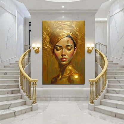 Woman's Golden Serenity Canvas Wall Art