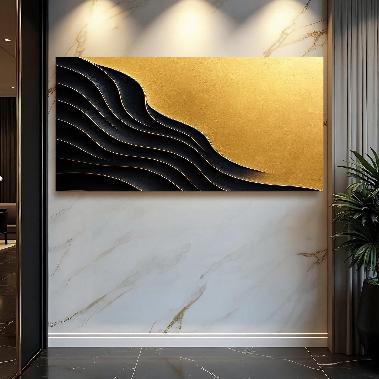 Black and Gold Minimalist Abstract Canvas Wall Art