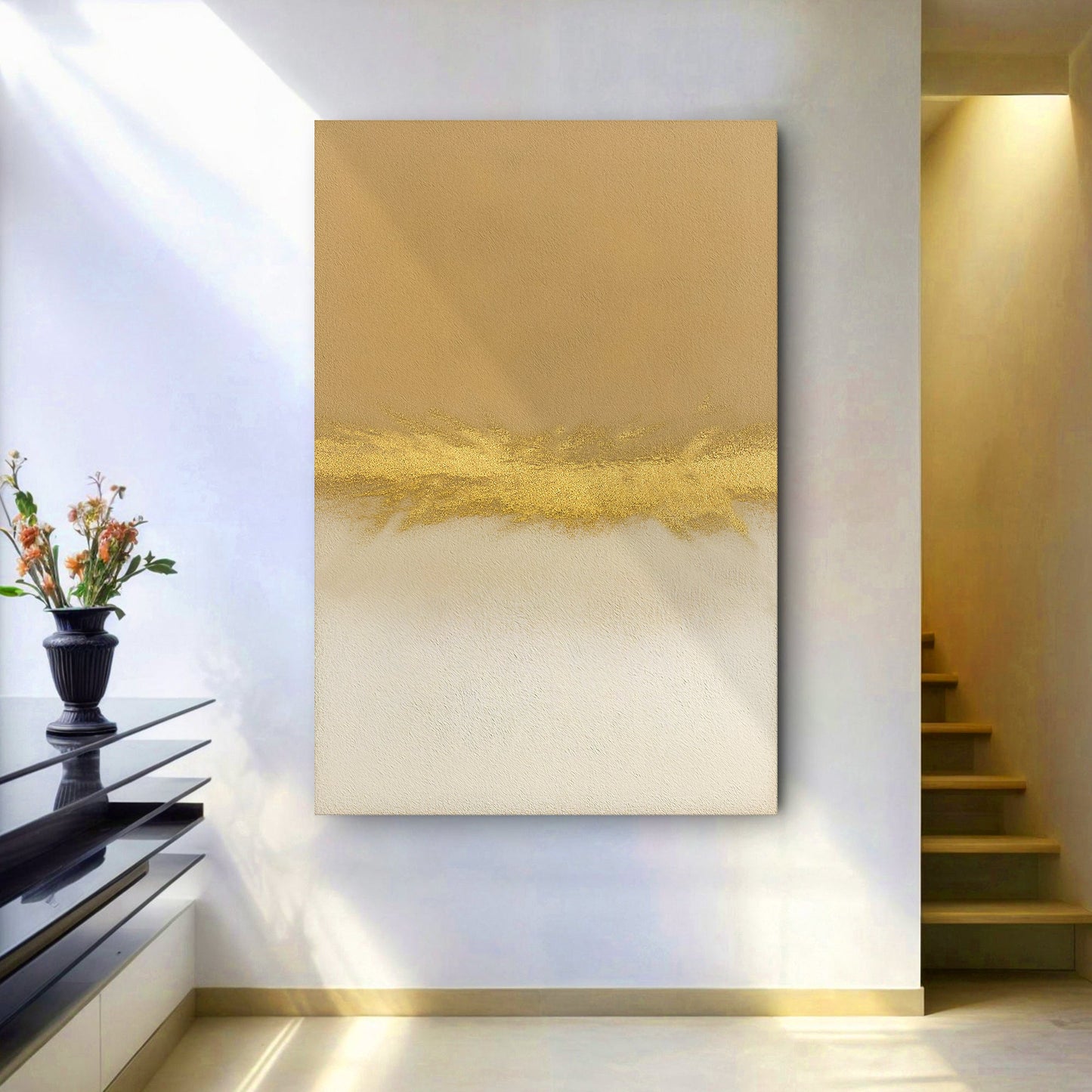 Minimalist White and Gold Abstract Canvas Wall Art