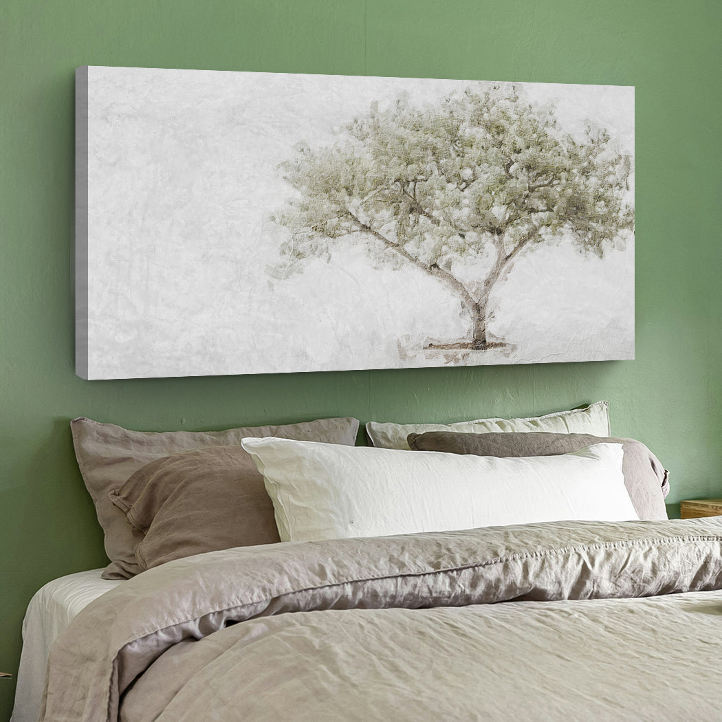 Olive tree faith canvas wall art in soft natural tones, ready to hang