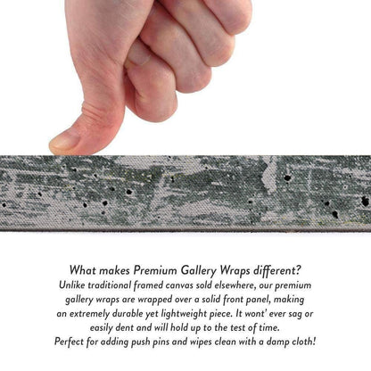 Thumb pressing a gallery-wrapped canvas edge, with text: What makes Premium Gallery Wraps different?