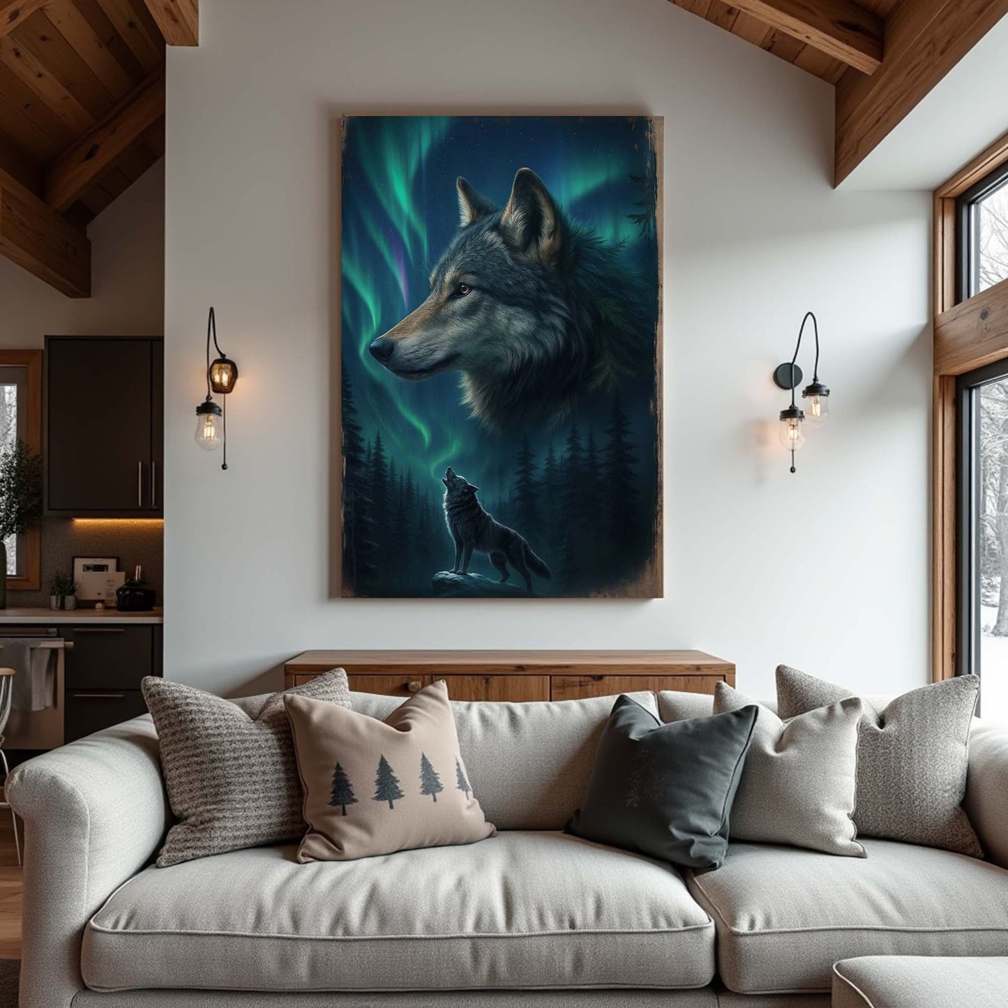 Wolf Double Exposure Canvas Wall Art IV