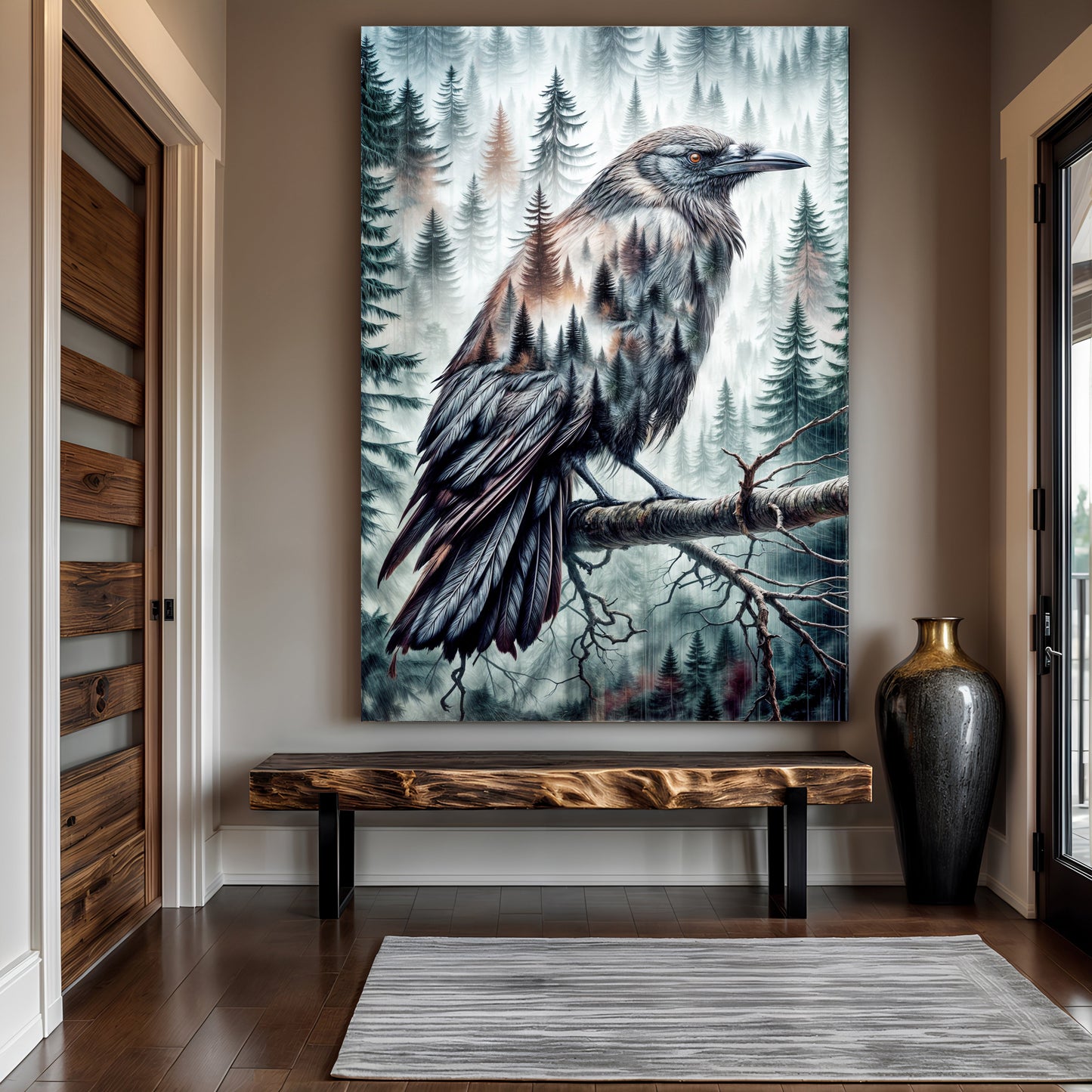 Crow Double Exposure Canvas Wall Art
