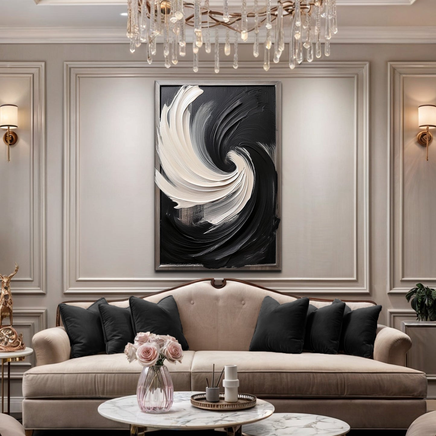 Black and White Vortex Abstract Canvas Wall Art