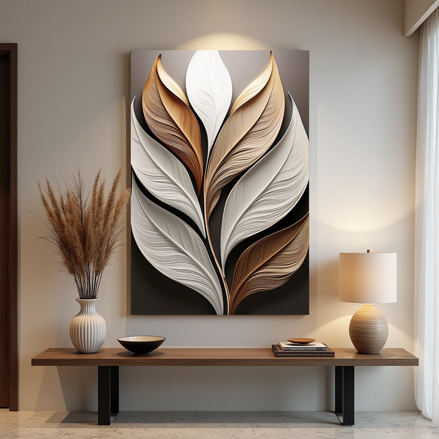 Elegant 3D Leaf Canvas Wall Art