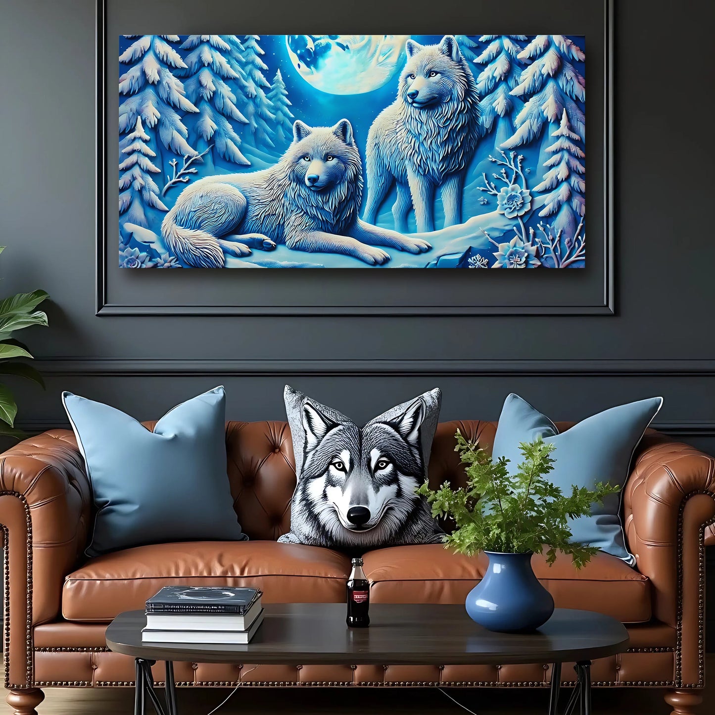 3D wolves canvas wall art print with textured pack design