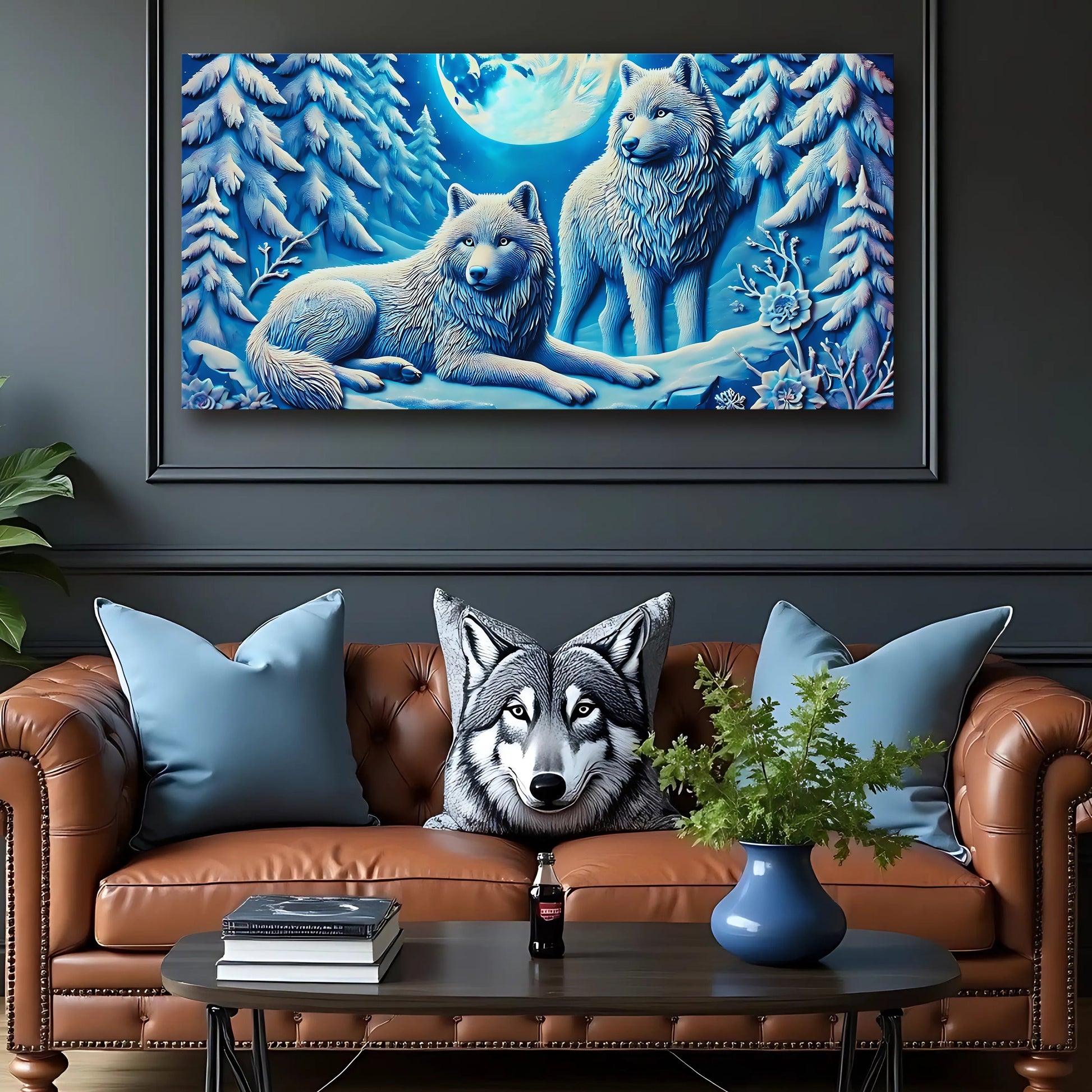 3D wolves canvas wall art print with textured pack design
