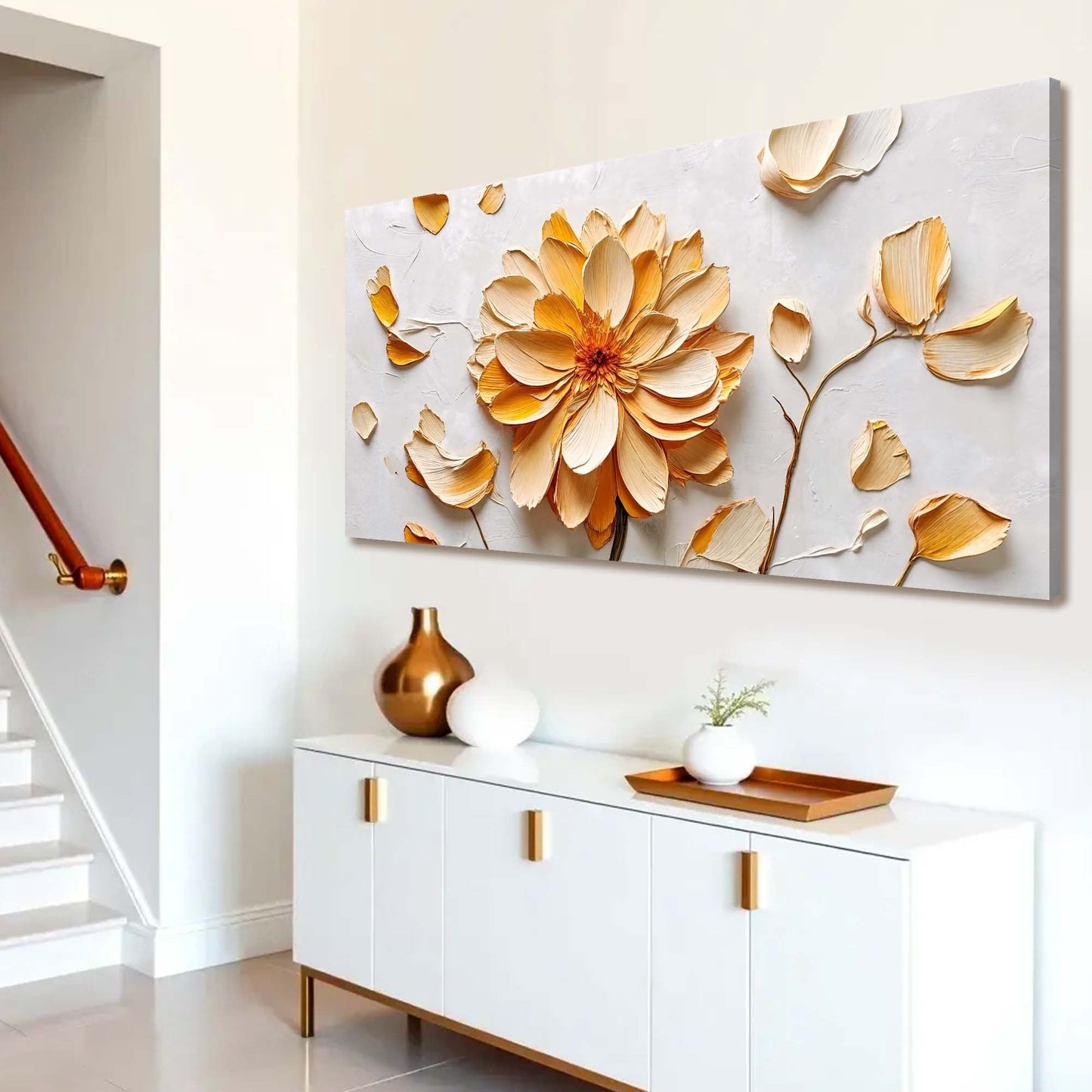 Golden Dandelion Minimalist Canvas Wall Art - Abstract Print
