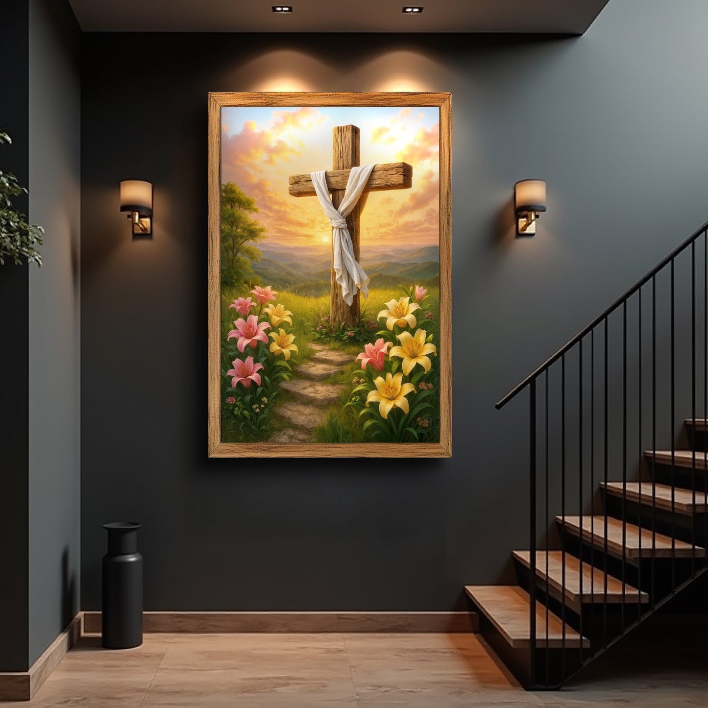 Cross and Flowers Faith Canvas Wall Art II