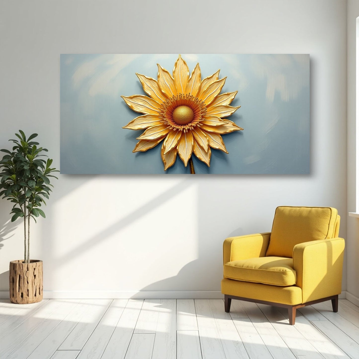 Golden Dandelion Minimalist Canvas Wall Art - Abstract Print