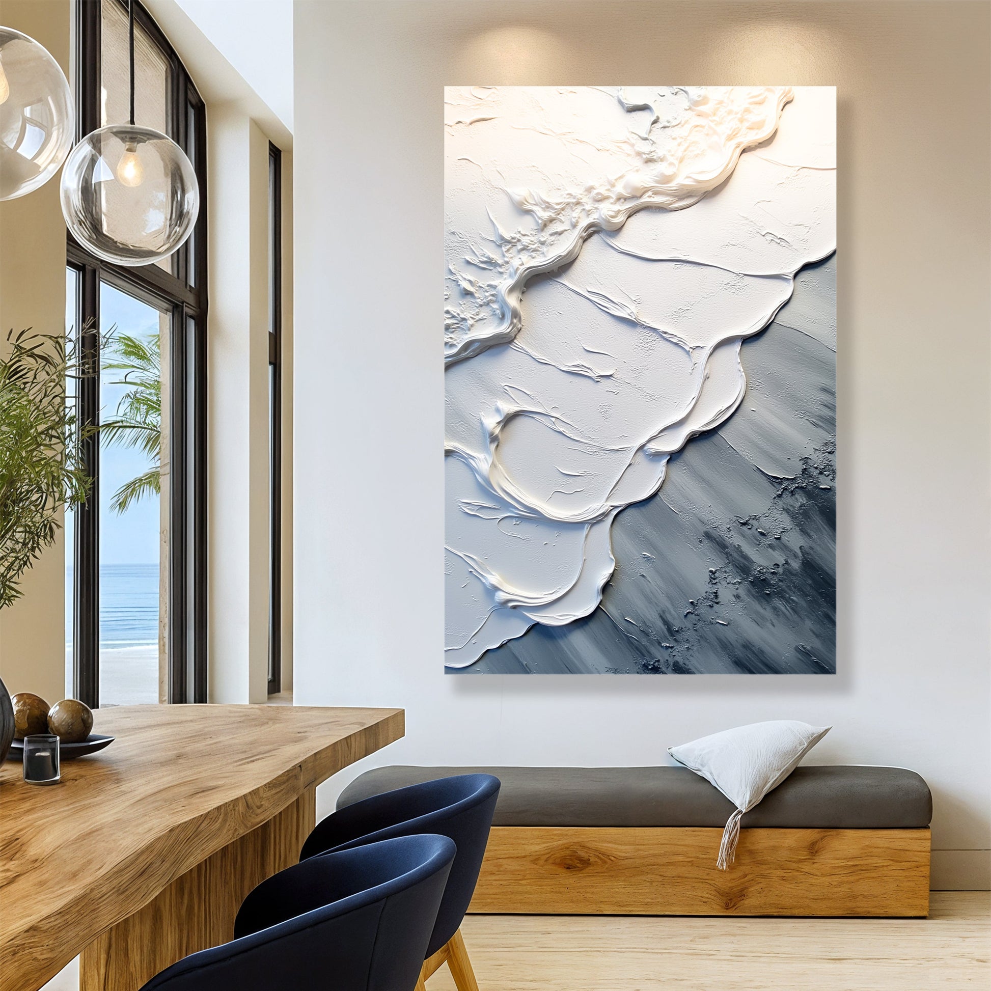 Abstract minimalist wave canvas wall art