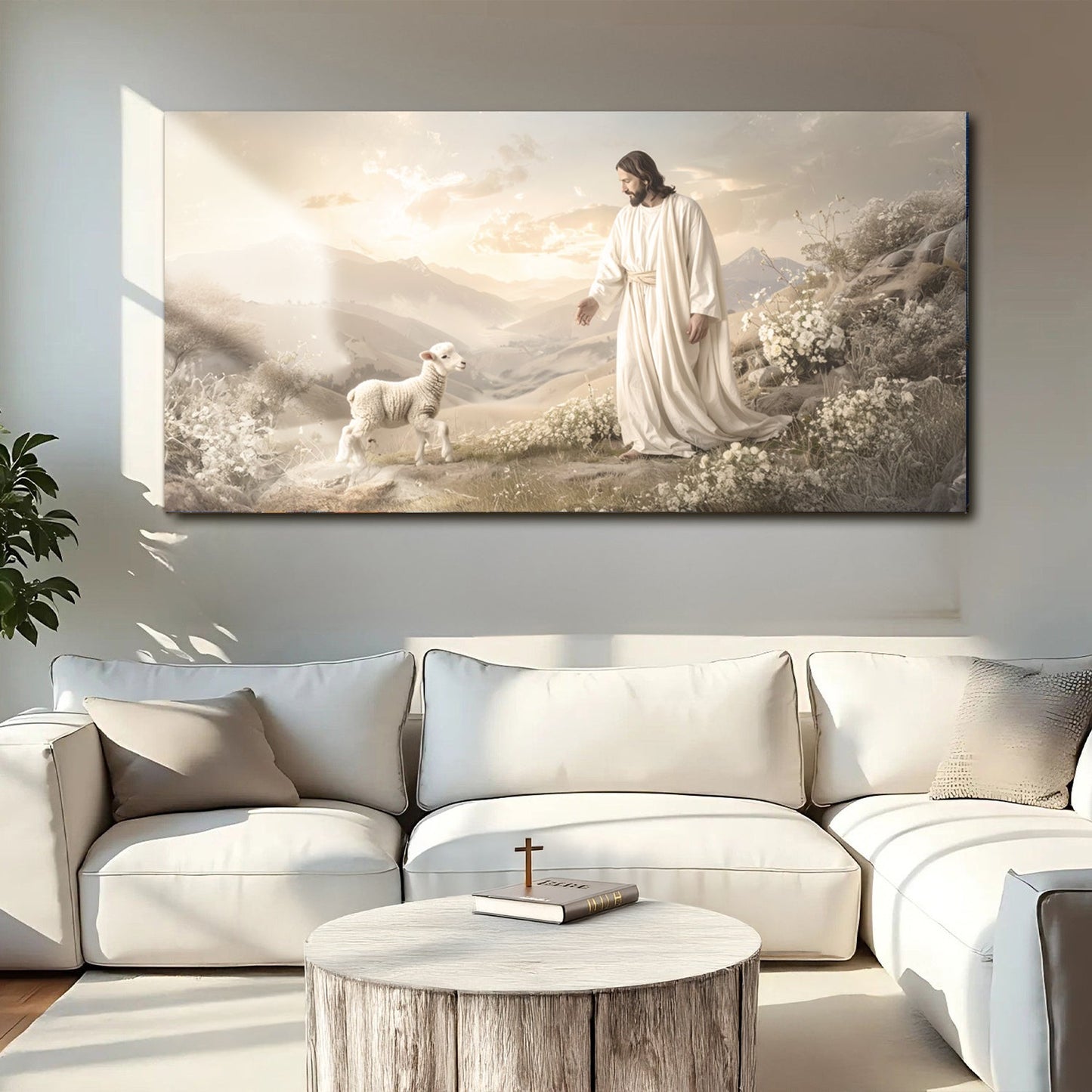 Jesus Protects The Lamb Faith Canvas Wall Art
