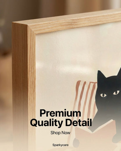 Cat Reading Poster - Framed Wall Art That Gets Cat Lovers and Book Lovers - 20x25 cm / 8x10″ - White frame / Ready-to-hang - Sparkycare