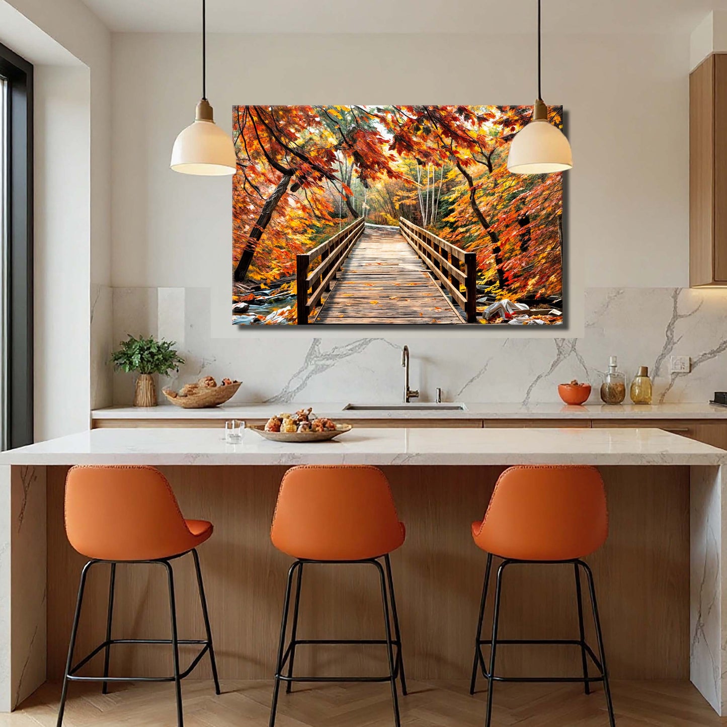 Crossing Autumn Landscape Canvas Wall Art