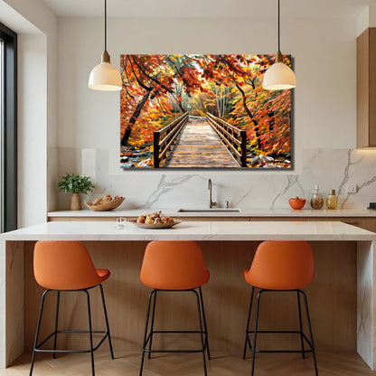 Crossing Autumn Landscape Canvas Wall Art