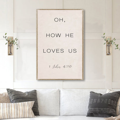 Oh How He Loves Us Cream canvas shown in a styled room setting, view 2