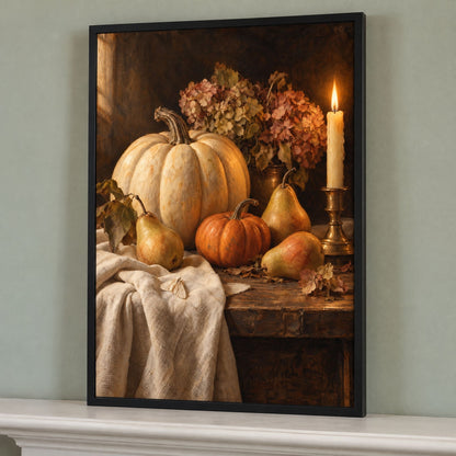 Moody Still Life Wall Art, Autumn Harvest Table Print
