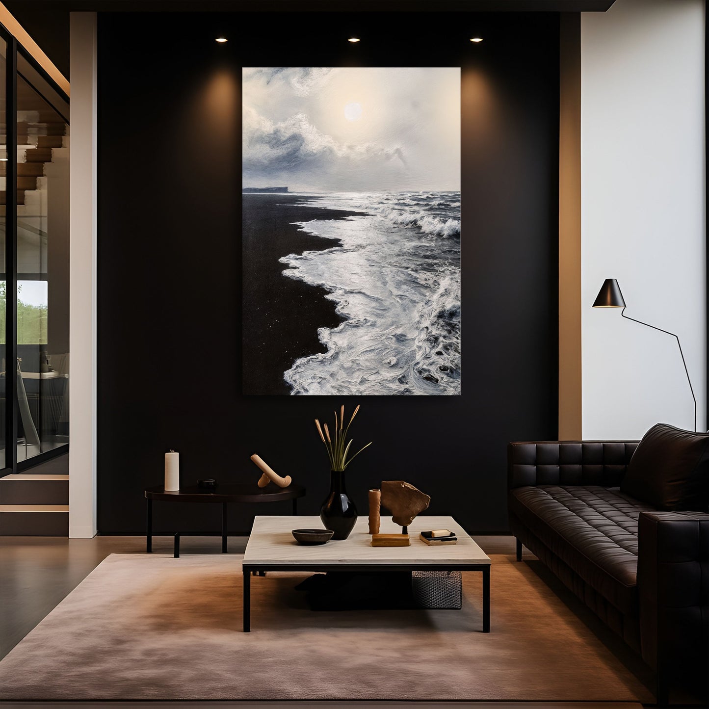Black and White Waves Abstract Canvas Wall Art