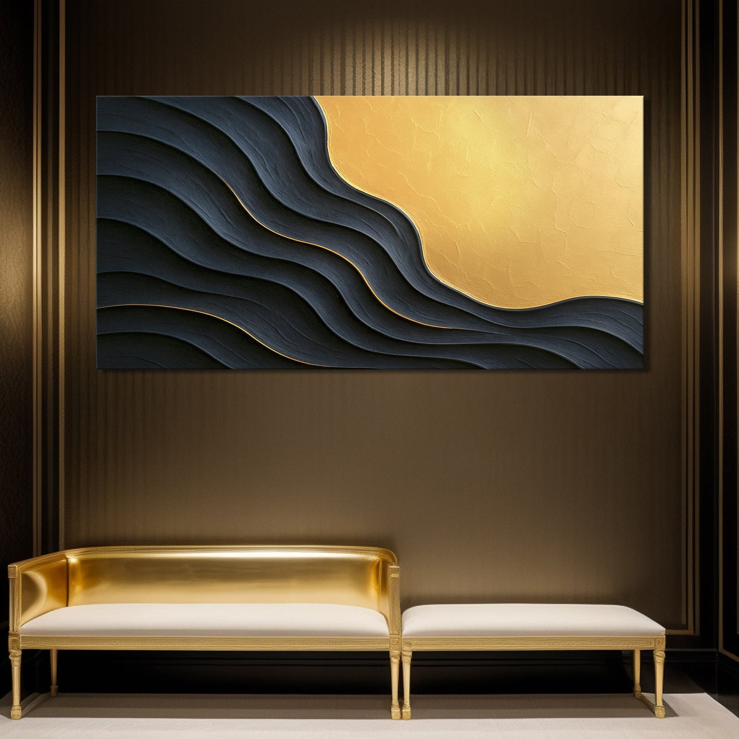 Black and Gold Minimalist Abstract Canvas Wall Art