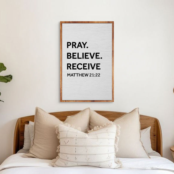 Matthew 21:22 Pray Believe Receive Faith Canvas Wall Art