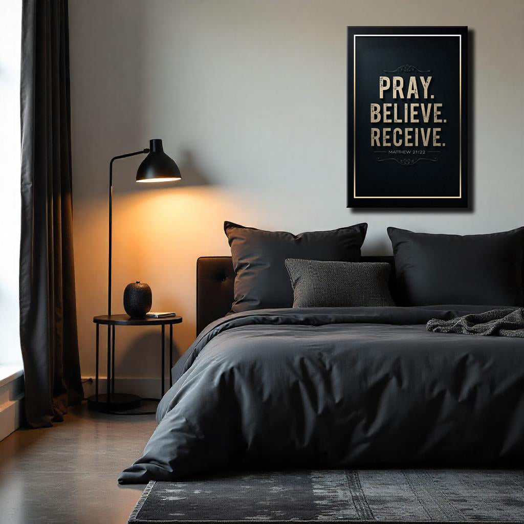 Matthew 21:22 Pray Believe Receive Faith Canvas Wall Art