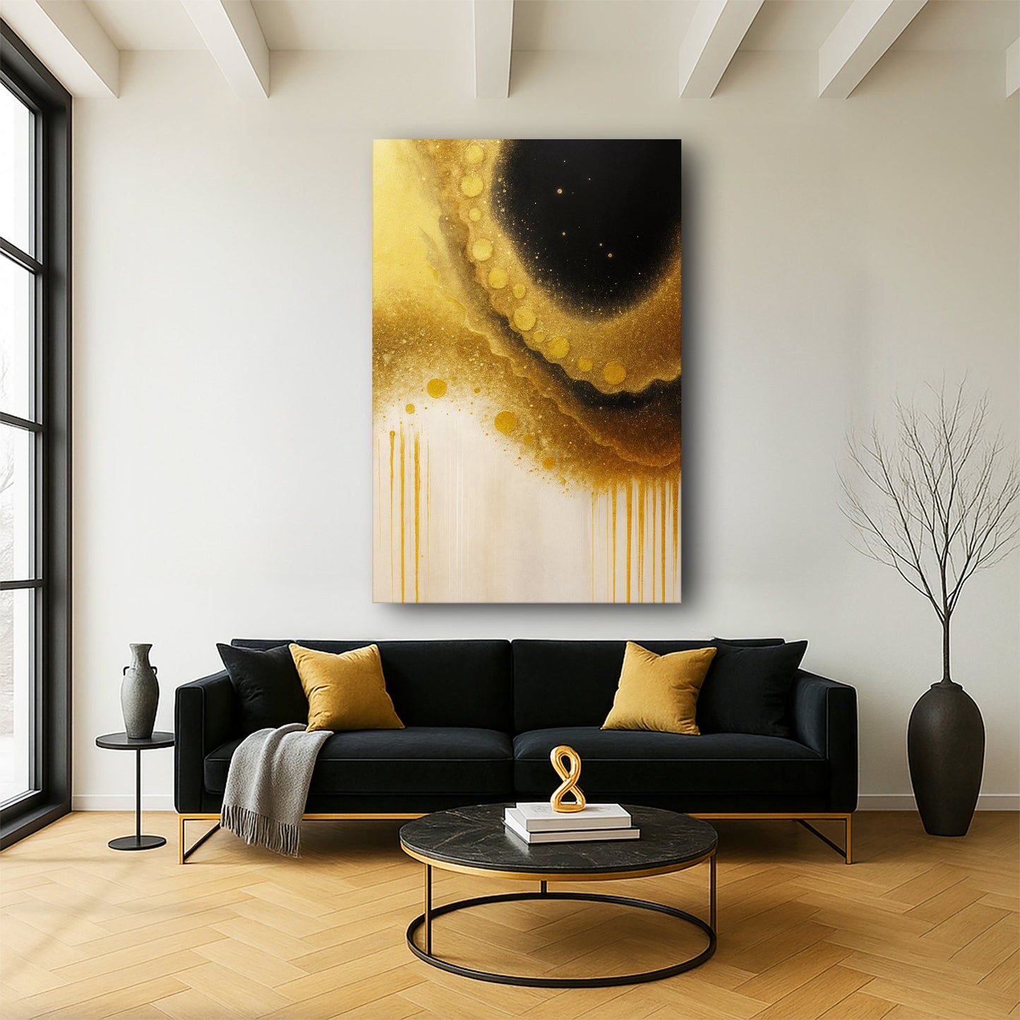 Minimalist Black and Gold Abstract Canvas Wall Art