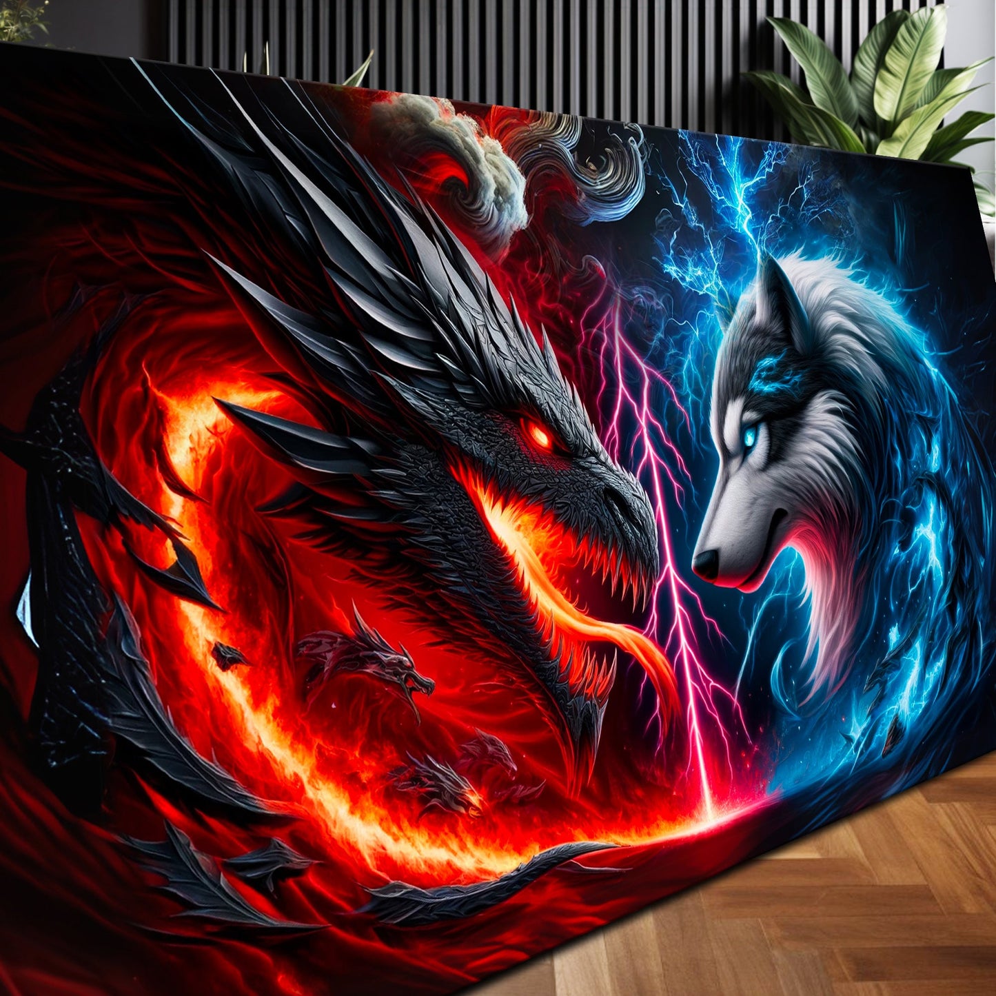 3D Dragon and Wolf Canvas Wall Art VI