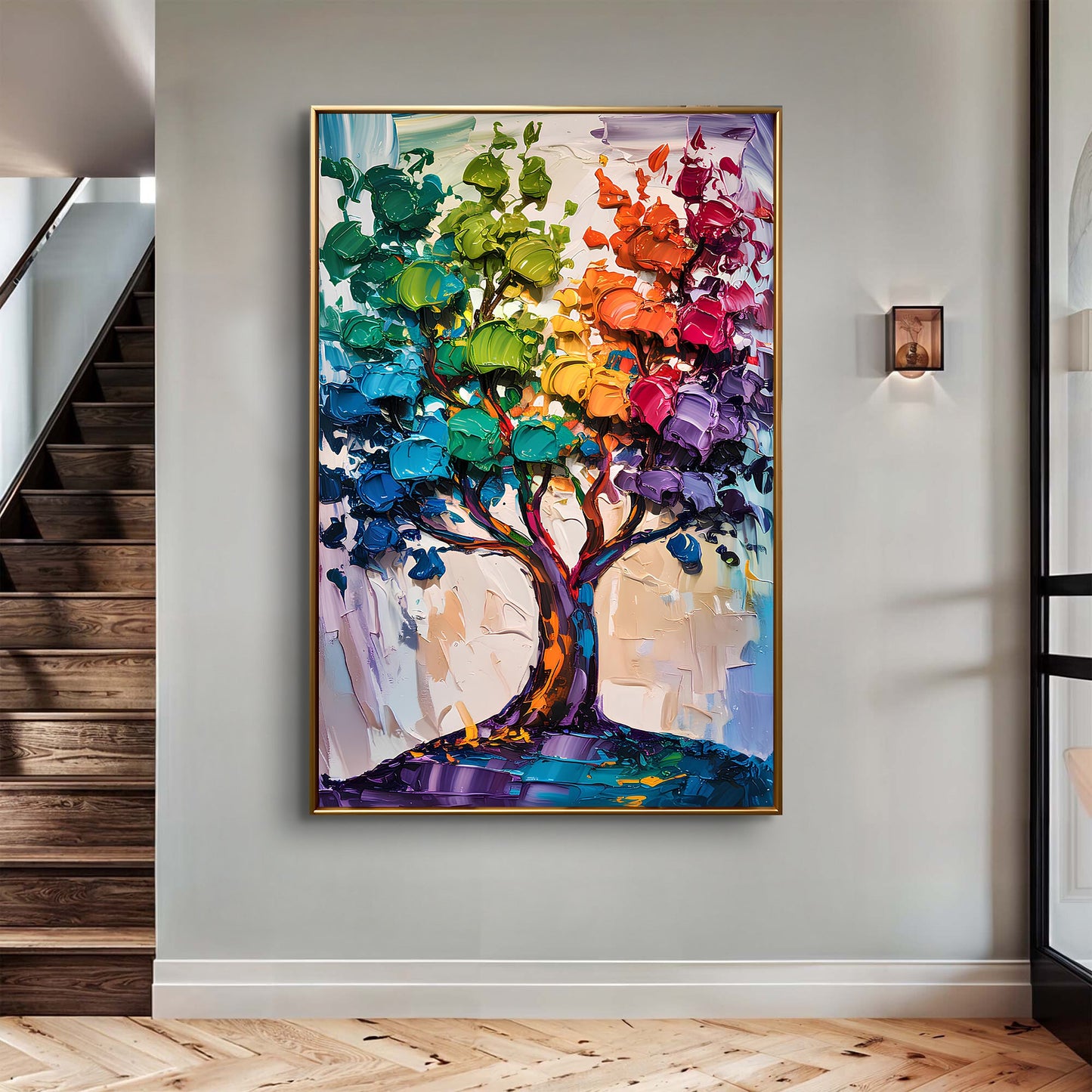 Rainbow Tree Abstract Canvas Wall Art