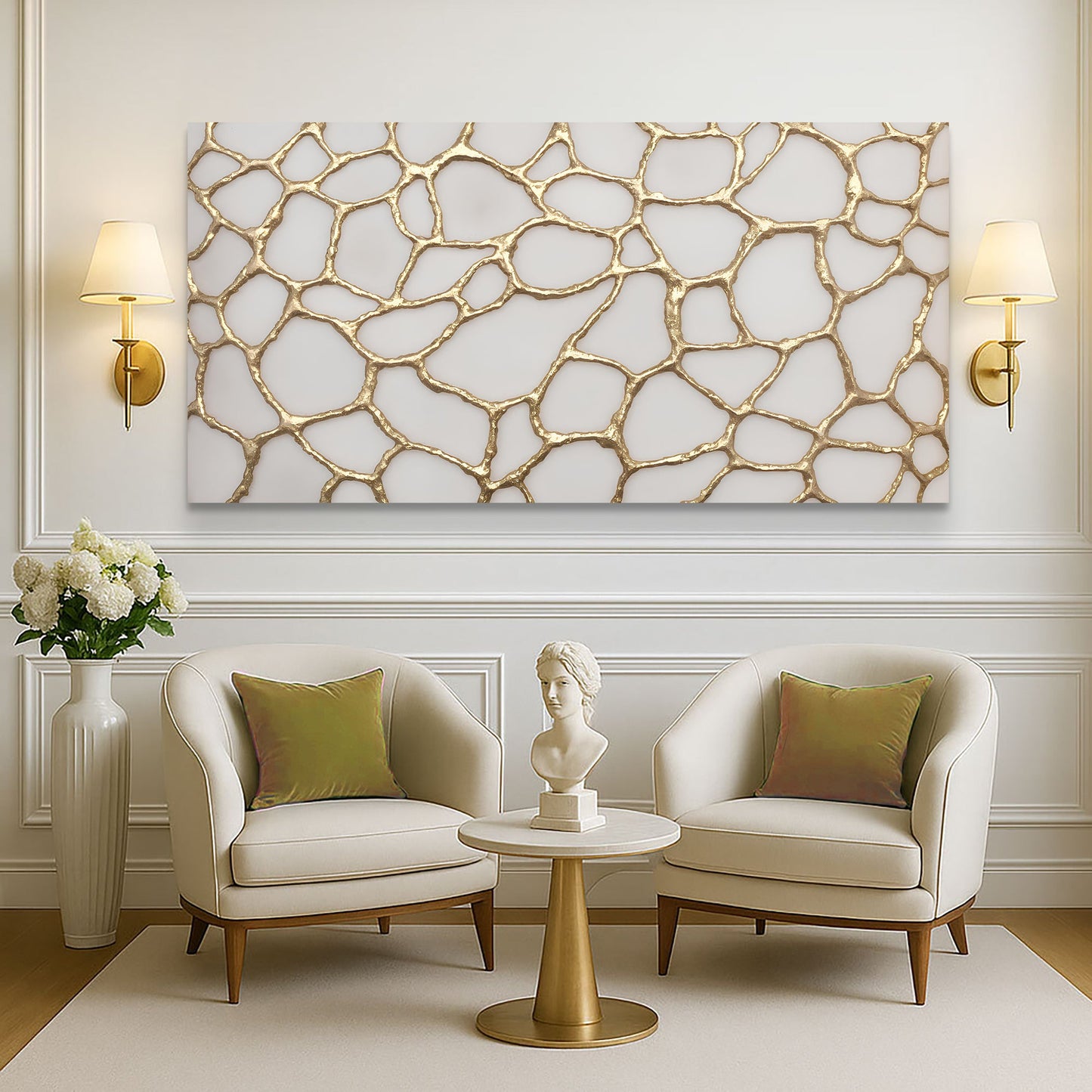 Golden Neurons Abstract Canvas Wall Art - Science Print