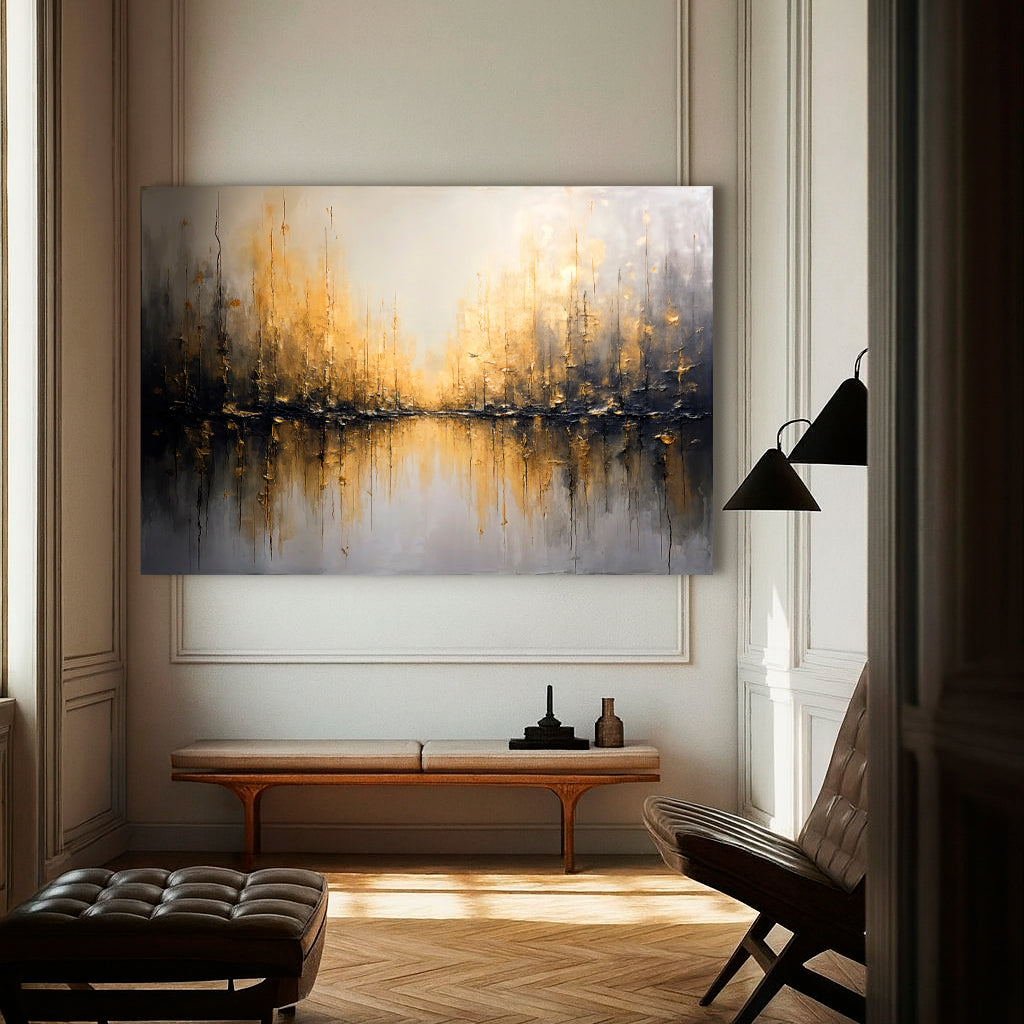 Golden Reflections Abstract Canvas Wall Art - Modern Print