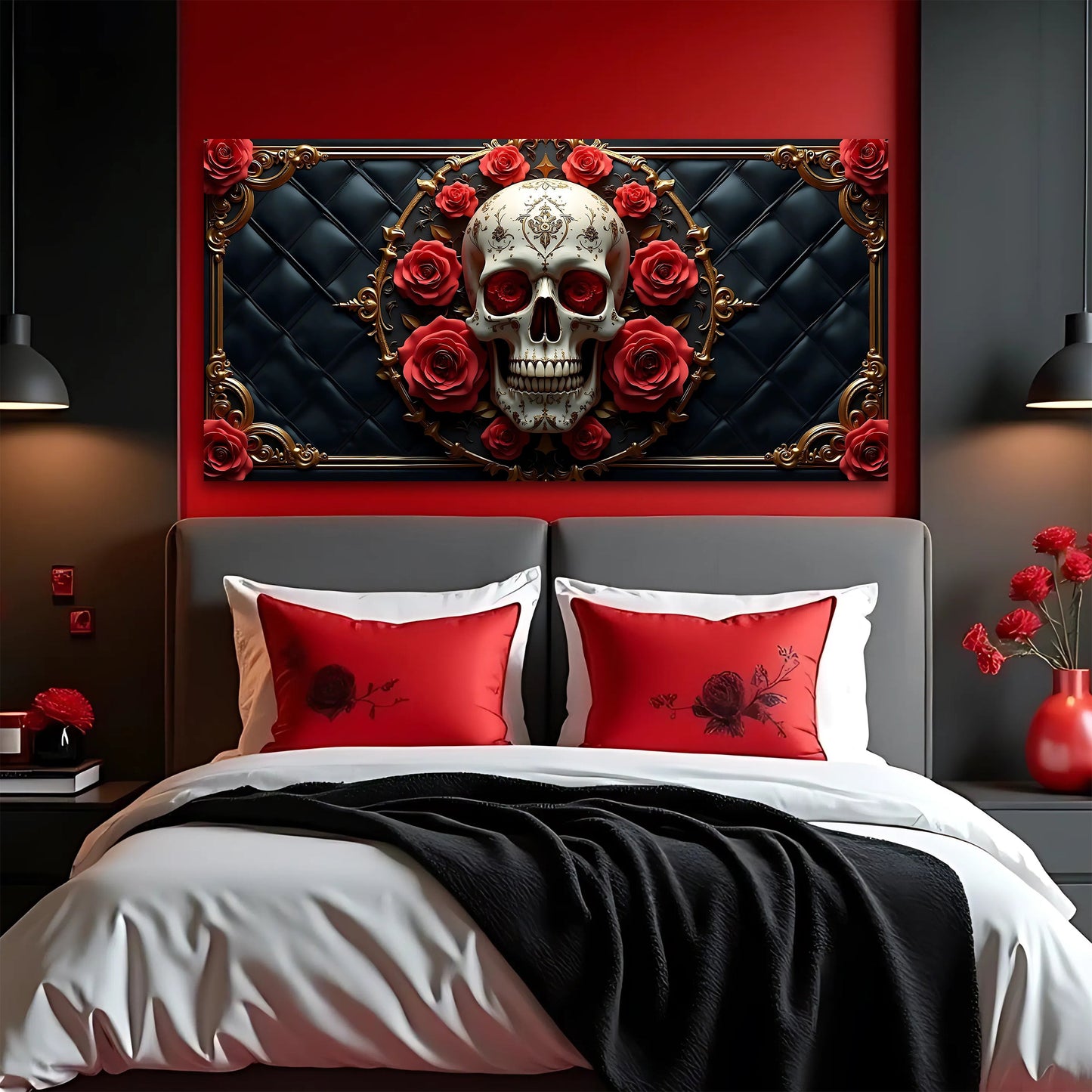 3D Rose and Skull Canvas Wall Art VII