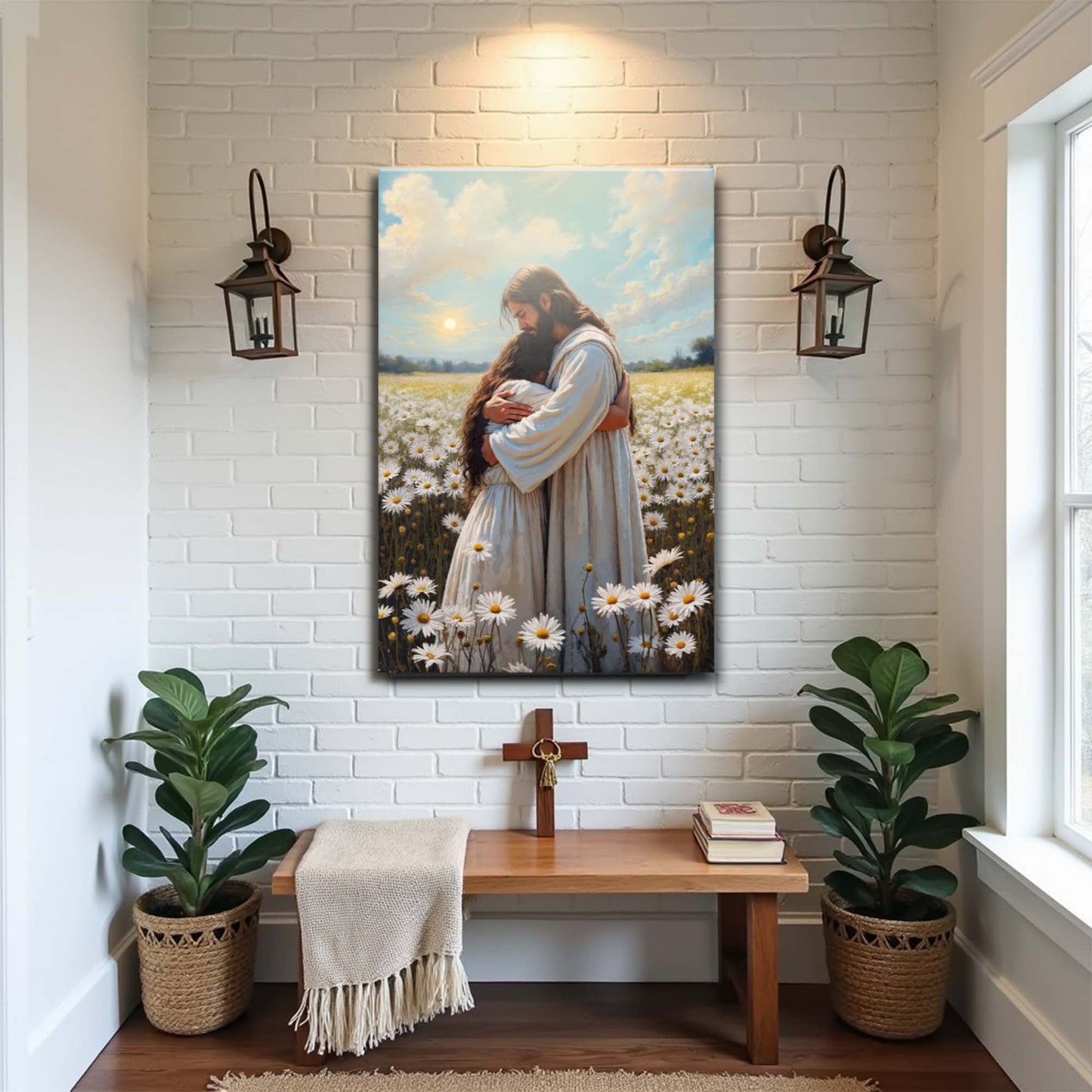 Jesus Hugging Woman Faith Canvas Wall Art