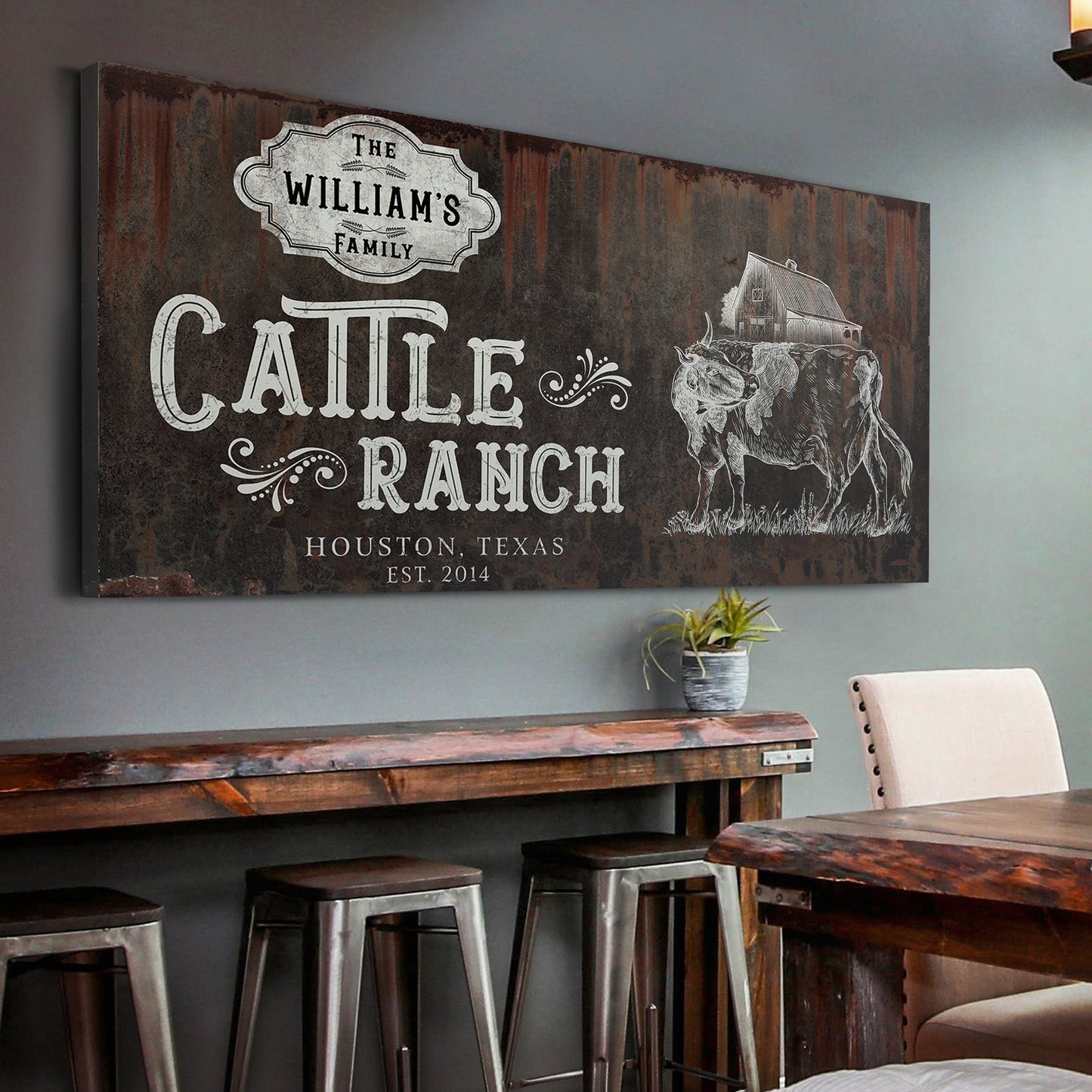 Vintage Cattle Ranch Sign Personalized Canvas Wall Art