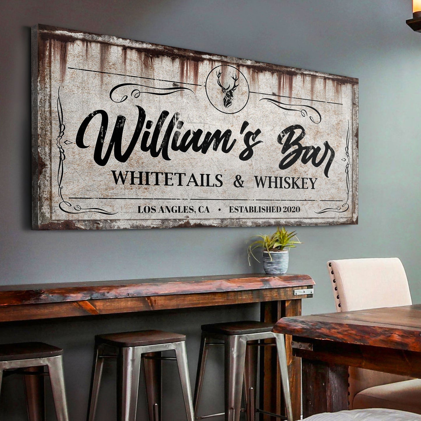 Whitetails and Whiskey Sign Personalized Canvas Wall Art