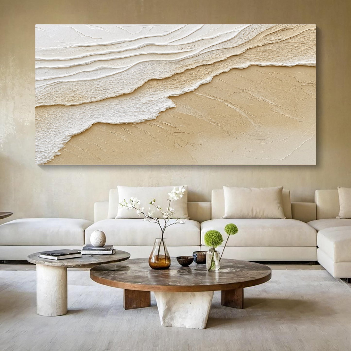 Neutral Ocean Waves Canvas Wall Art