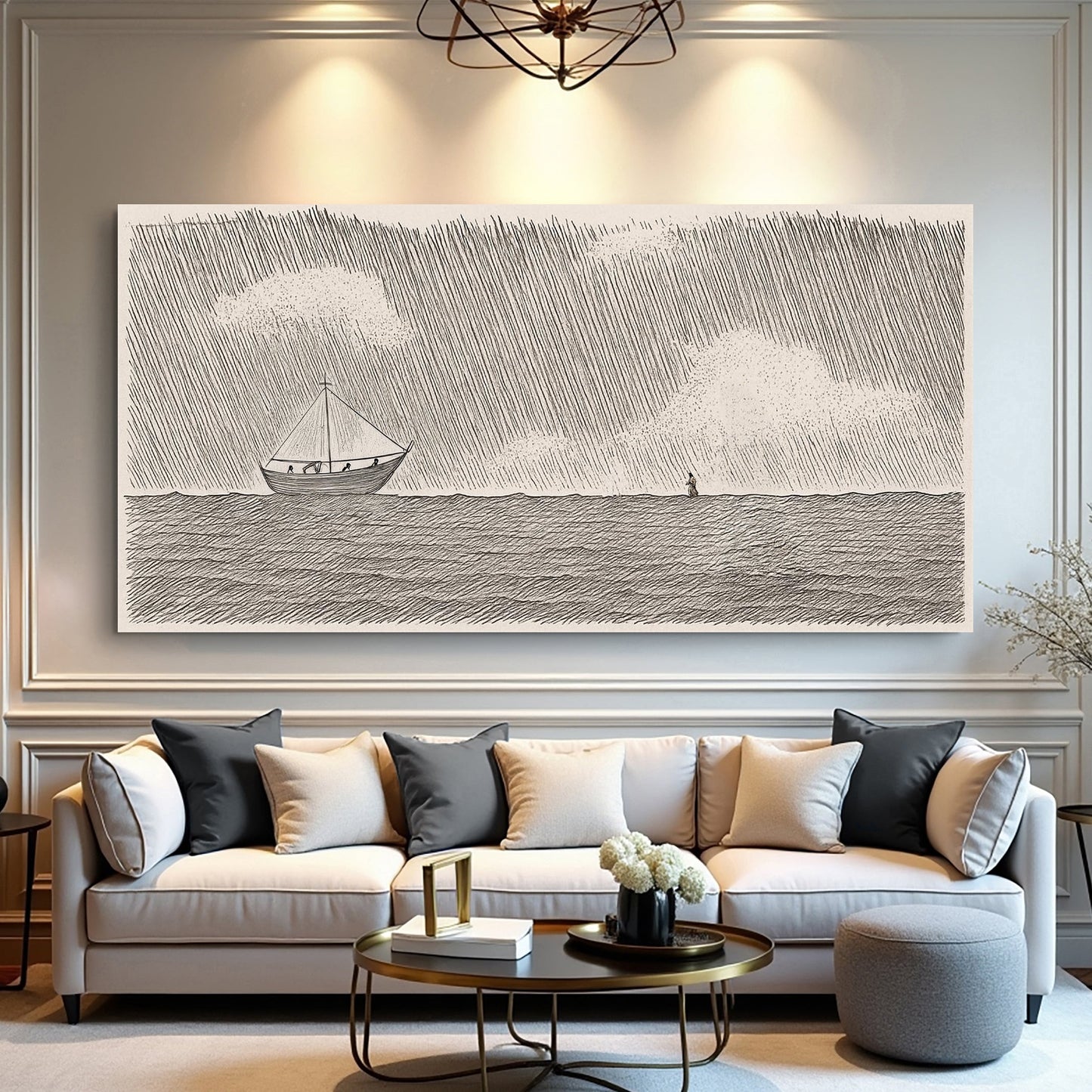 Jesus Walking on Water Faith Canvas Wall Art Wide