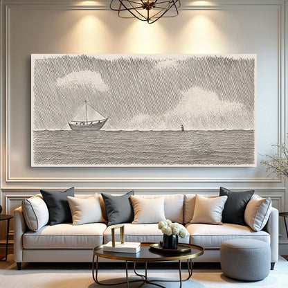 Walking on Water Pencil Sketch Seascape canvas shown in a styled room setting, view 3