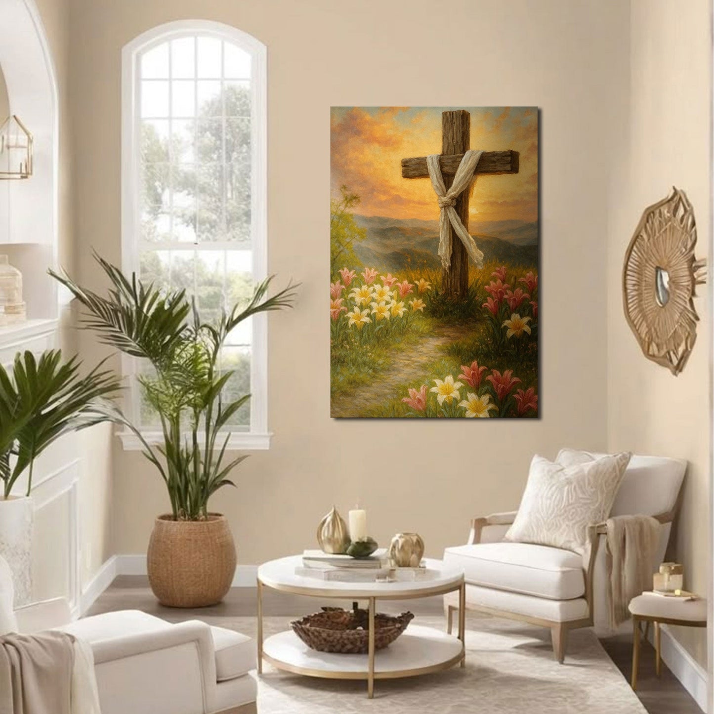 Cross and Flowers Faith Canvas Wall Art III